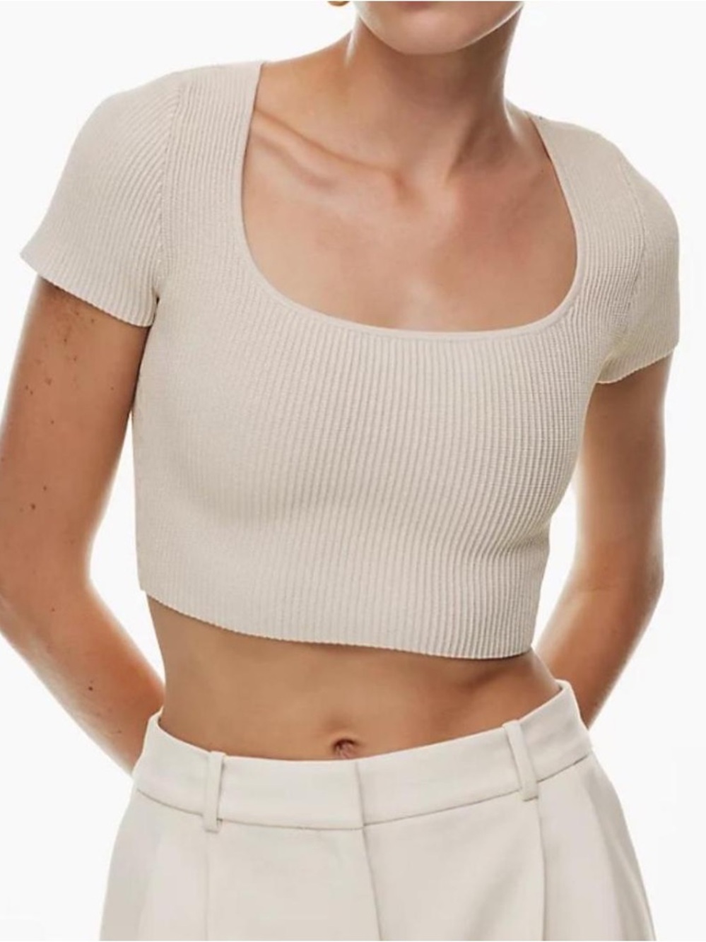 Babaton Adelaide Sculpt Knit Short Sleeve Top in Matte Pearl